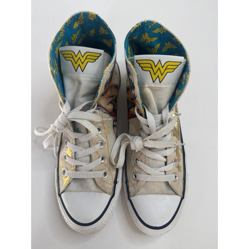 Converse Wonder Woman DC Comics High Top Sneakers Mens 7 Womens 9 Gold White